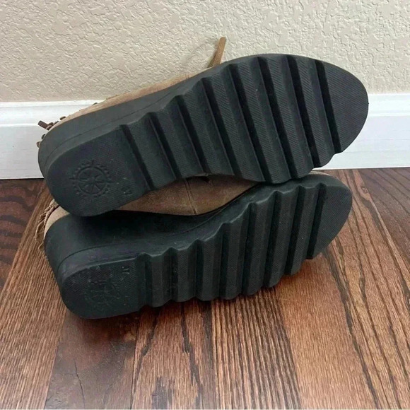 Bussola Leeds Suede Tan Layered Fringe Lace Up Wedge Ankle Bootie Shoes 6.5, 37. - Picture 10 of 16